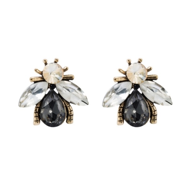 Crystal Bee Stud Earrings – Gold & Black Rhinestone Insect Design – Cute… - Picture 1 of 1